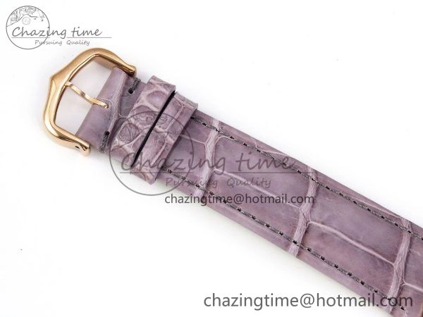 Ronde Louis Cartier 36mm RG DRF 1:1 Best Edition Sandblasted Beige Dial on Purple Leather Strap Ronda Quartz Stretchable 5973