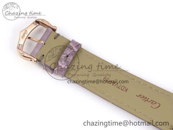 Ronde Louis Cartier 36mm RG DRF 1:1 Best Edition Sandblasted Beige Dial on Purple Leather Strap Ronda Quartz Stretchable 5973