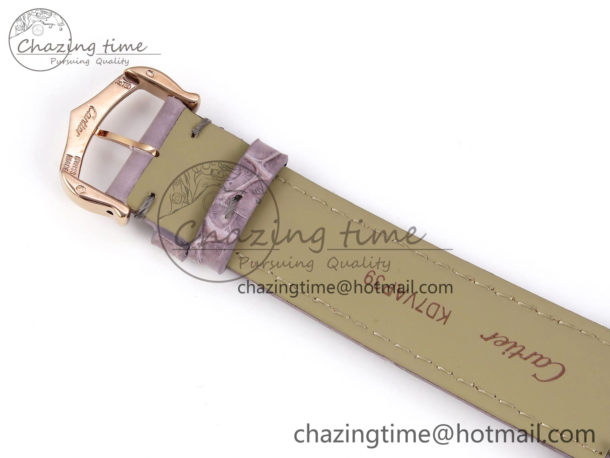 Ronde Louis Cartier 36mm RG DRF 1:1 Best Edition Sandblasted Beige Dial on Purple Leather Strap Ronda Quartz Stretchable 5973