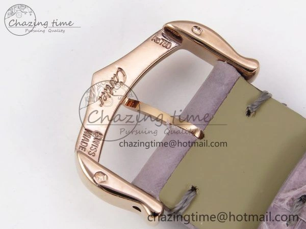 Ronde Louis Cartier 36mm RG DRF 1:1 Best Edition Sandblasted Beige Dial on Purple Leather Strap Ronda Quartz Stretchable 5973