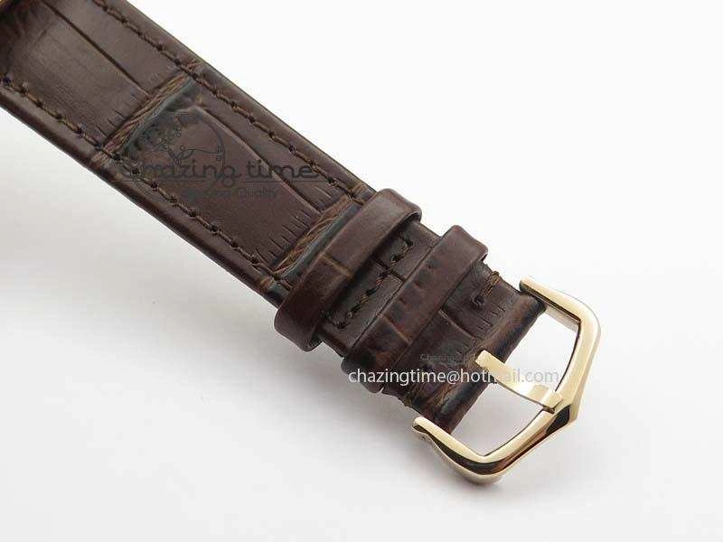 Cozy Ronde Louis Cartier RG UT Best Edition White Dial Diamond Bezel On Brown Leather Strap 6337