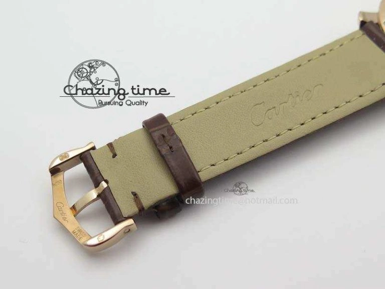 Cozy Ronde Louis Cartier RG UT Best Edition White Dial Diamond Bezel On Brown Leather Strap 6337
