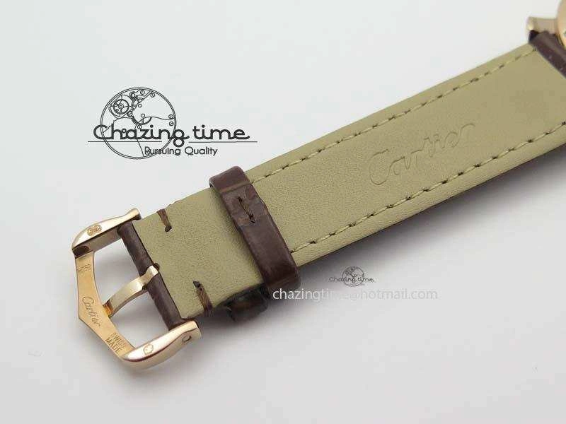 Cozy Ronde Louis Cartier RG UT Best Edition White Dial Diamond Bezel On Brown Leather Strap 6337