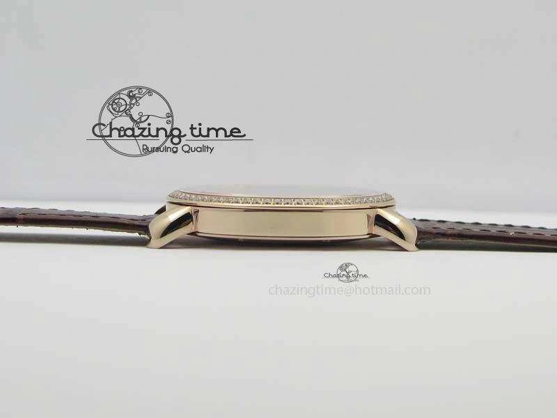 Cozy Ronde Louis Cartier RG UT Best Edition White Dial Diamond Bezel On Brown Leather Strap 6337