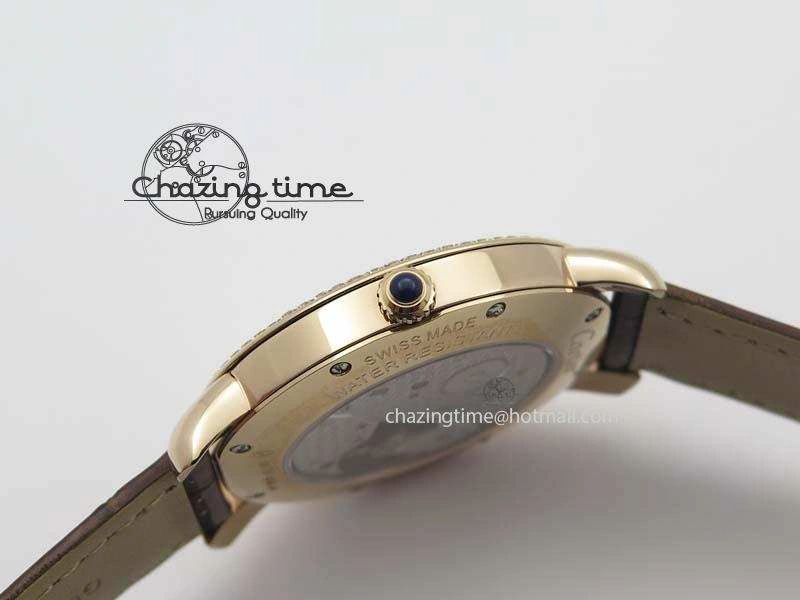 Cozy Ronde Louis Cartier RG UT Best Edition White Dial Diamond Bezel On Brown Leather Strap 6337