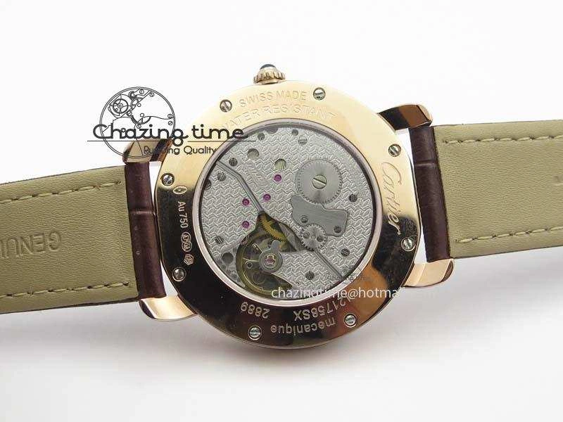 Cozy Ronde Louis Cartier RG UT Best Edition White Dial Diamond Bezel On Brown Leather Strap 6337