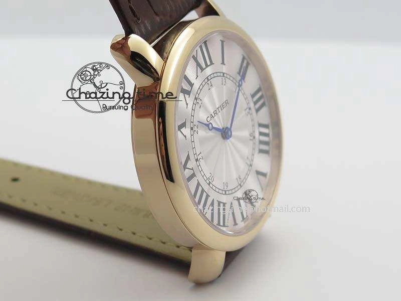 Ronde Louis Cartier RG UT Best Edition White Dial On Brown Leather Strap QuickDry 6340