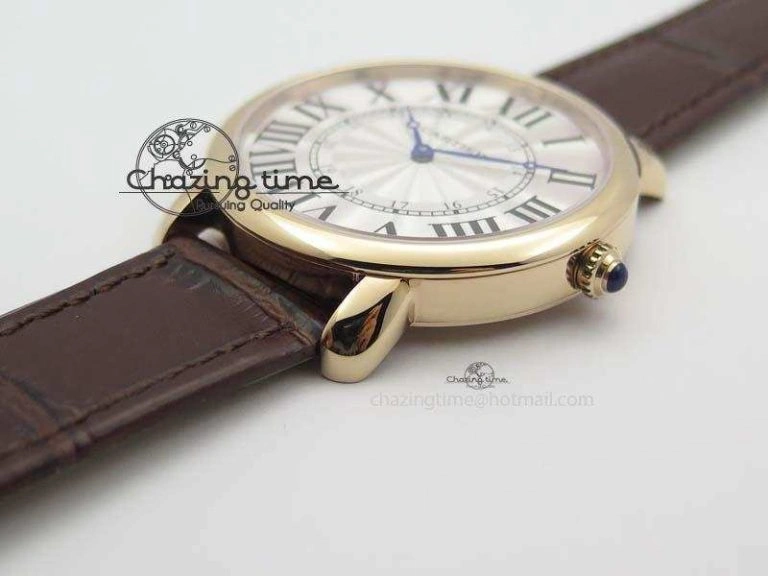 Ronde Louis Cartier RG UT Best Edition White Dial On Brown Leather Strap QuickDry 6340