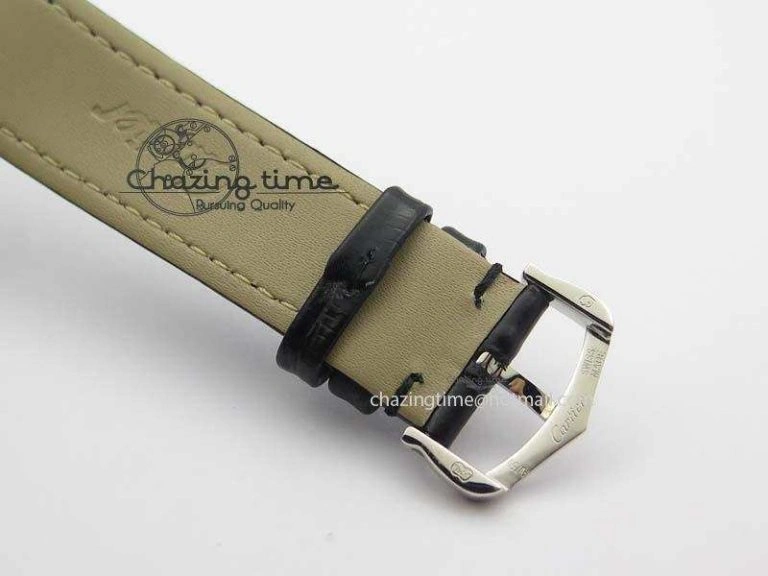 Bold Ronde Louis Cartier SS UT Best Edition White Dial Diamond Bezel On Black Leather Strap 6336