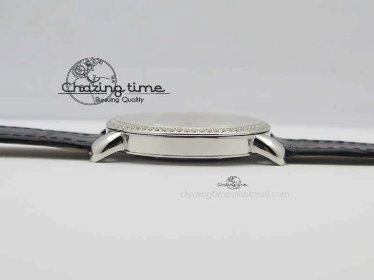 Bold Ronde Louis Cartier SS UT Best Edition White Dial Diamond Bezel On Black Leather Strap 6336