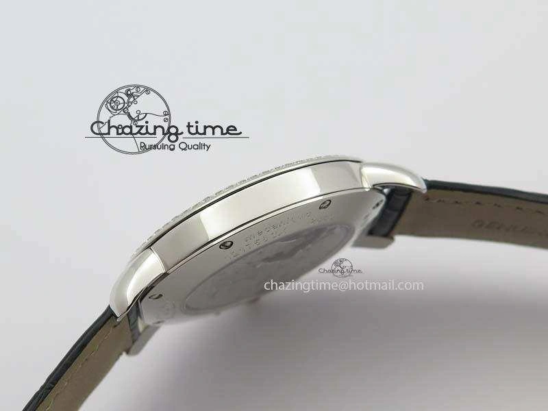 Bold Ronde Louis Cartier SS UT Best Edition White Dial Diamond Bezel On Black Leather Strap 6336