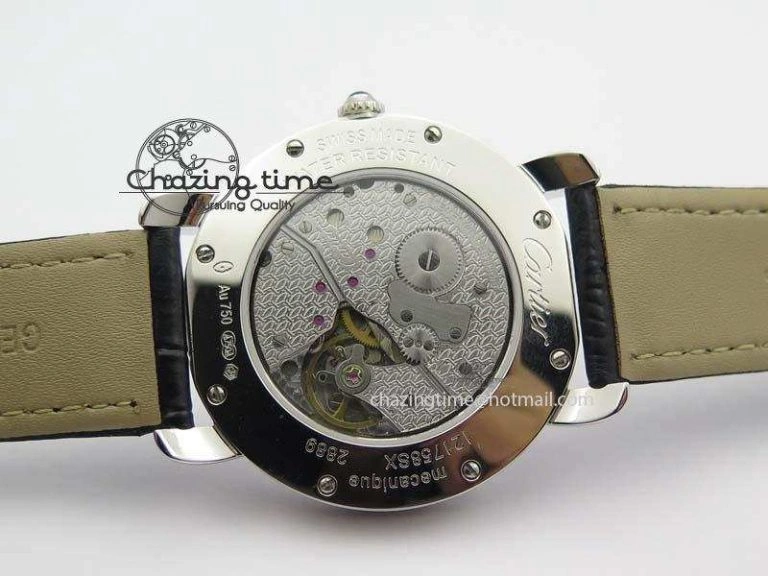 Bold Ronde Louis Cartier SS UT Best Edition White Dial Diamond Bezel On Black Leather Strap 6336