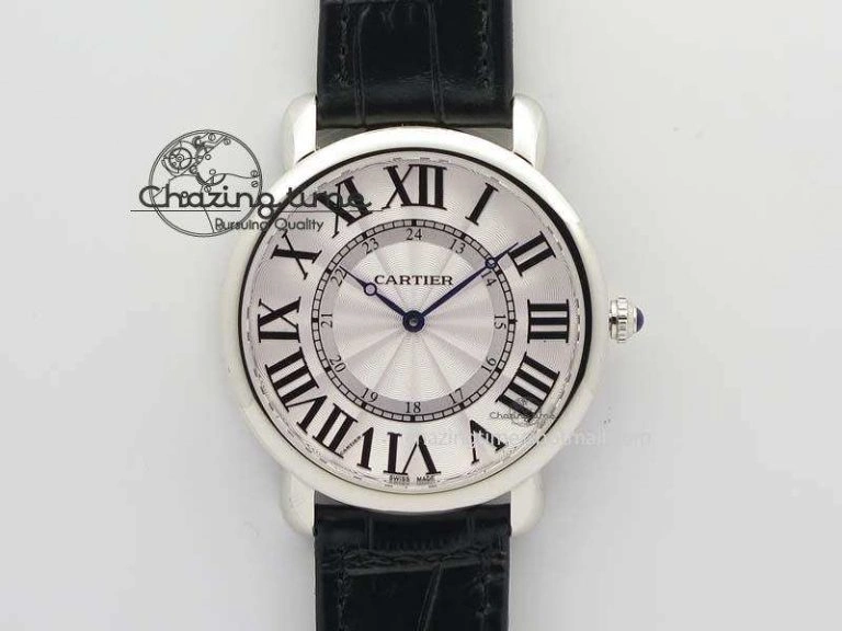 Ronde Louis Cartier SS UT Best Edition White Dial On Black Leather Strap Efficient 6338
