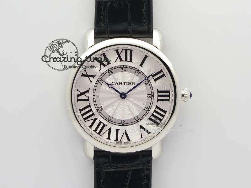 Ronde Louis Cartier SS UT Best Edition White Dial On Black Leather Strap Efficient 6338