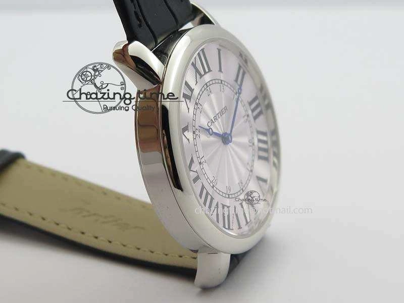 Ronde Louis Cartier SS UT Best Edition White Dial On Black Leather Strap Efficient 6338