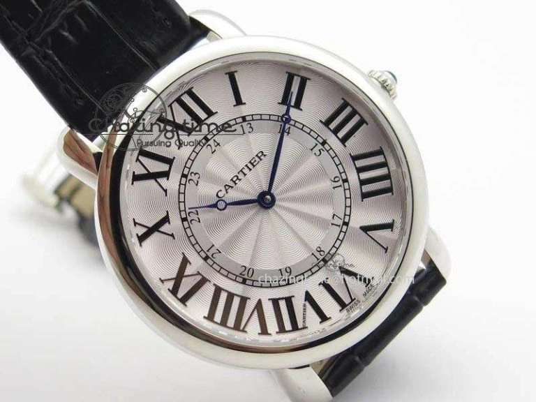 Ronde Louis Cartier SS UT Best Edition White Dial On Black Leather Strap Efficient 6338