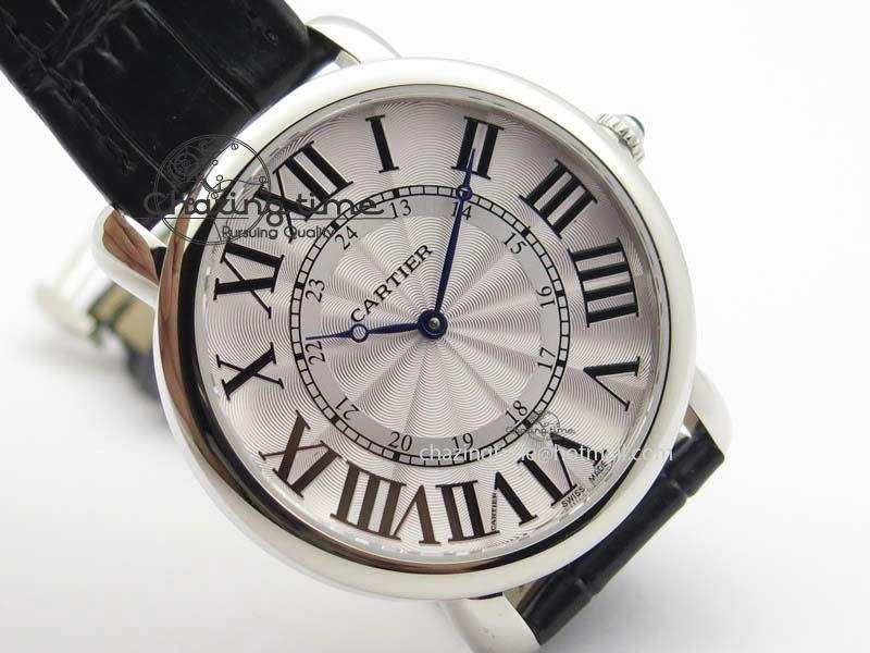 Ronde Louis Cartier SS UT Best Edition White Dial On Black Leather Strap Efficient 6338