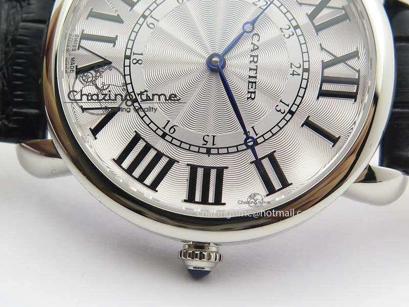 Ronde Louis Cartier SS UT Best Edition White Dial On Black Leather Strap Efficient 6338