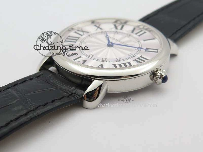Ronde Louis Cartier SS UT Best Edition White Dial On Black Leather Strap Efficient 6338