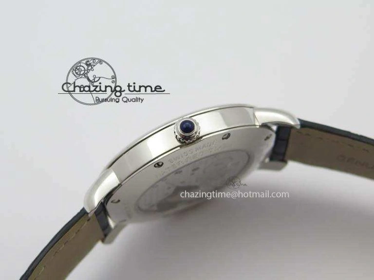 Ronde Louis Cartier SS UT Best Edition White Dial On Black Leather Strap Efficient 6338