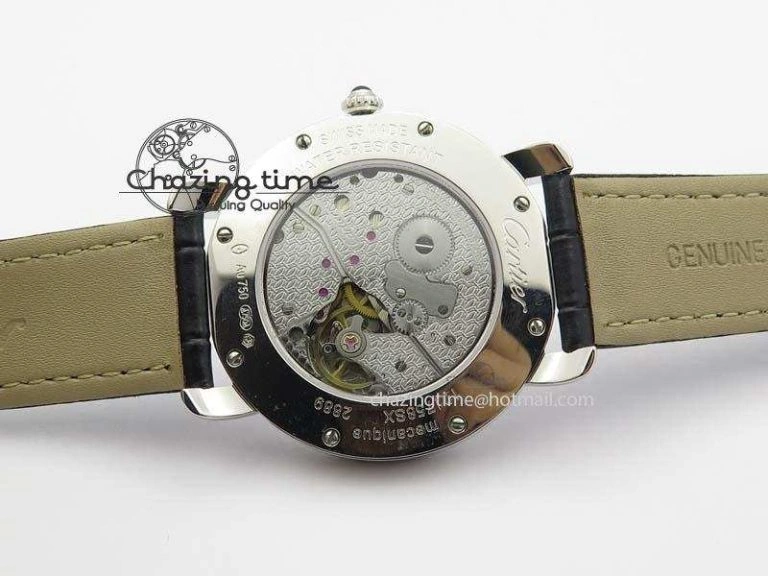 Ronde Louis Cartier SS UT Best Edition White Dial On Black Leather Strap Efficient 6338