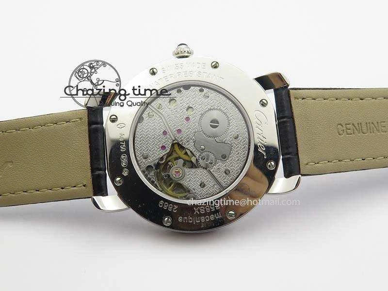 Ronde Louis Cartier SS UT Best Edition White Dial On Black Leather Strap Efficient 6338