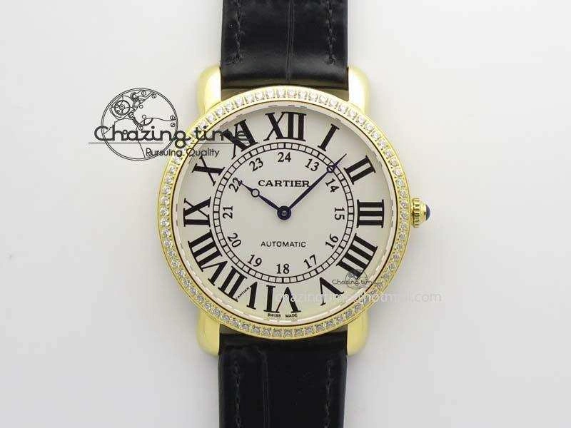 Ronde Louis Cartier YG UT Best Edition White Dial Diamond Bezel On Black Leather Strap Effortless 6333