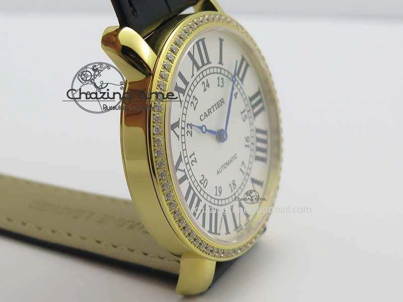 Ronde Louis Cartier YG UT Best Edition White Dial Diamond Bezel On Black Leather Strap Effortless 6333
