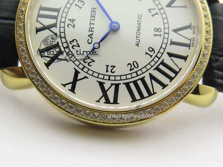 Ronde Louis Cartier YG UT Best Edition White Dial Diamond Bezel On Black Leather Strap Effortless 6333