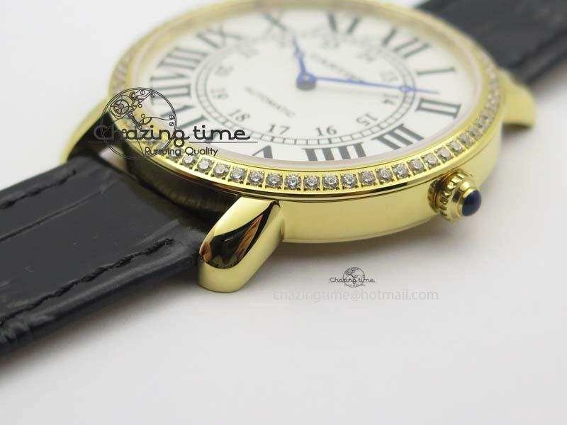Ronde Louis Cartier YG UT Best Edition White Dial Diamond Bezel On Black Leather Strap Effortless 6333