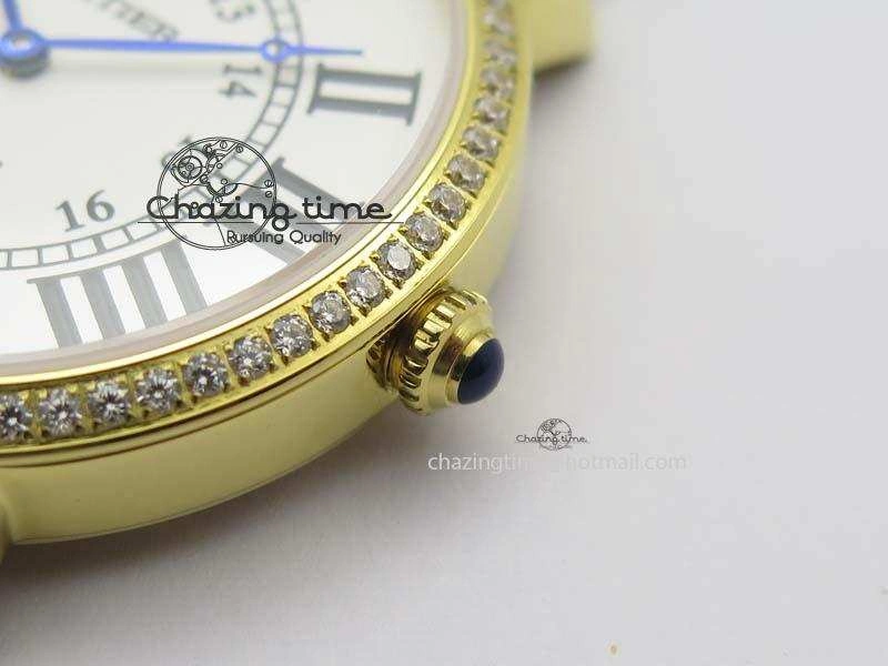 Ronde Louis Cartier YG UT Best Edition White Dial Diamond Bezel On Black Leather Strap Effortless 6333