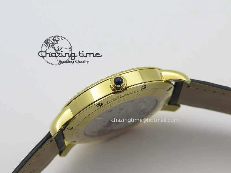 Ronde Louis Cartier YG UT Best Edition White Dial Diamond Bezel On Black Leather Strap Effortless 6333