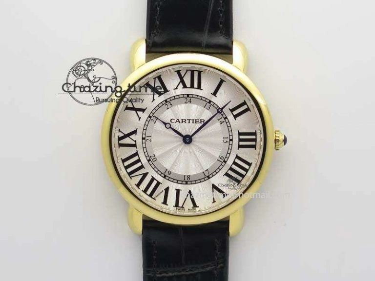 ZeroBulk Ronde Louis Cartier YG UT Best Edition White Dial On Black Leather Strap 6339