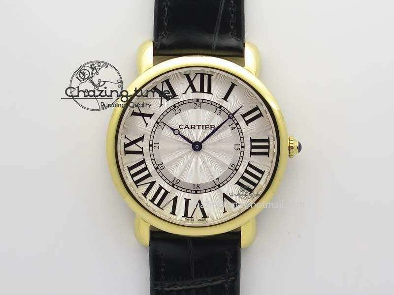 ZeroBulk Ronde Louis Cartier YG UT Best Edition White Dial On Black Leather Strap 6339