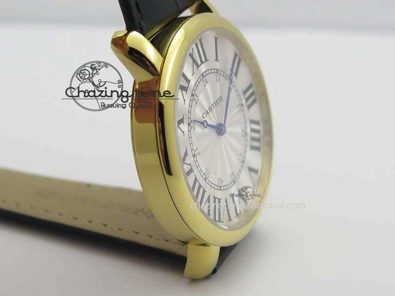 ZeroBulk Ronde Louis Cartier YG UT Best Edition White Dial On Black Leather Strap 6339
