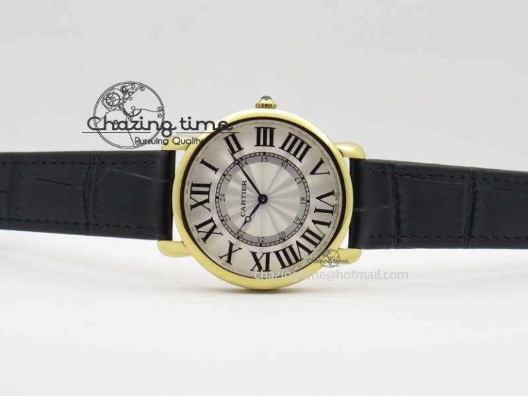 ZeroBulk Ronde Louis Cartier YG UT Best Edition White Dial On Black Leather Strap 6339