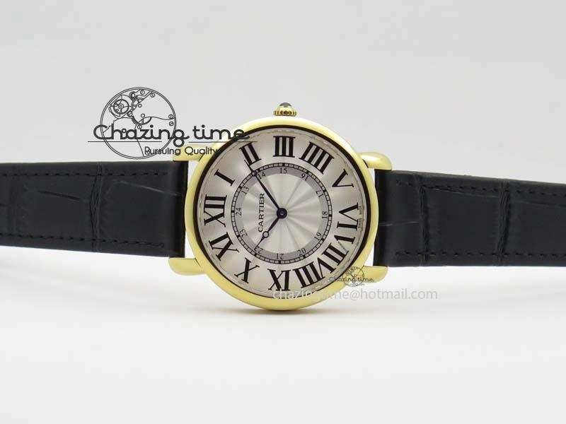 ZeroBulk Ronde Louis Cartier YG UT Best Edition White Dial On Black Leather Strap 6339