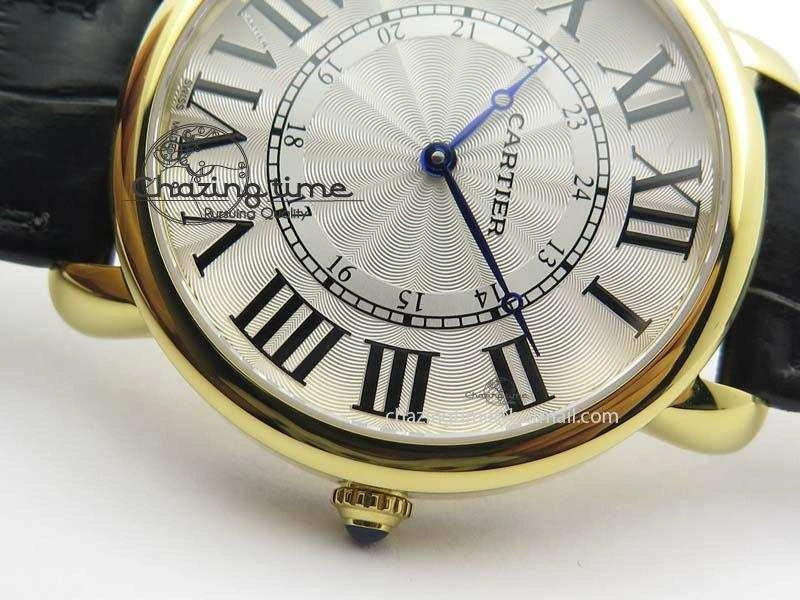 ZeroBulk Ronde Louis Cartier YG UT Best Edition White Dial On Black Leather Strap 6339
