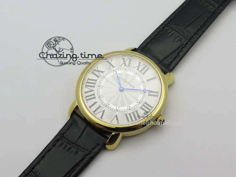 ZeroBulk Ronde Louis Cartier YG UT Best Edition White Dial On Black Leather Strap 6339