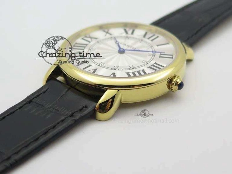 ZeroBulk Ronde Louis Cartier YG UT Best Edition White Dial On Black Leather Strap 6339