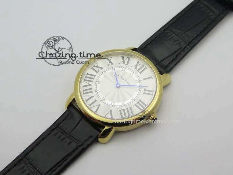 ZeroBulk Ronde Louis Cartier YG UT Best Edition White Dial On Black Leather Strap 6339