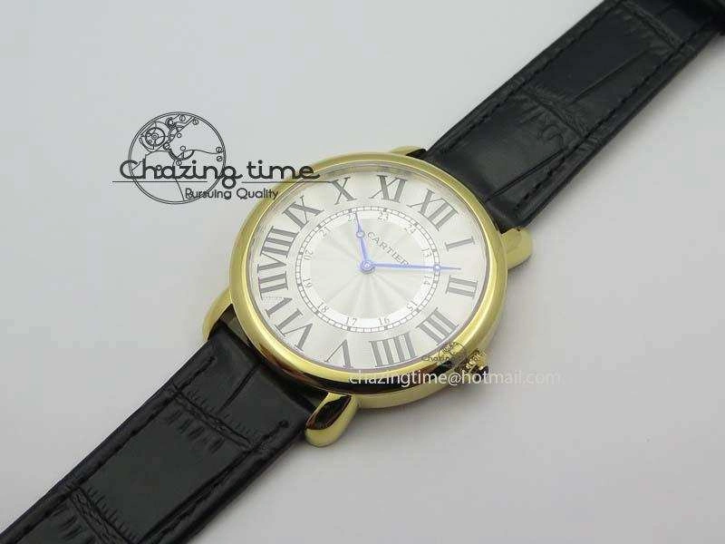 ZeroBulk Ronde Louis Cartier YG UT Best Edition White Dial On Black Leather Strap 6339