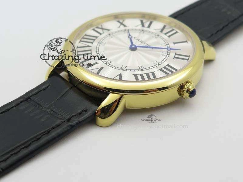 ZeroBulk Ronde Louis Cartier YG UT Best Edition White Dial On Black Leather Strap 6339