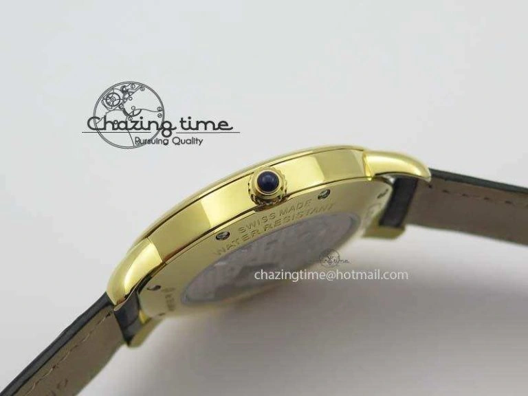 ZeroBulk Ronde Louis Cartier YG UT Best Edition White Dial On Black Leather Strap 6339