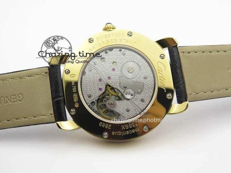 ZeroBulk Ronde Louis Cartier YG UT Best Edition White Dial On Black Leather Strap 6339