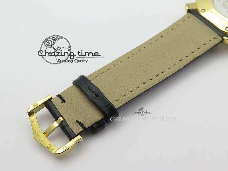 ZeroBulk Ronde Louis Cartier YG UT Best Edition White Dial On Black Leather Strap 6339