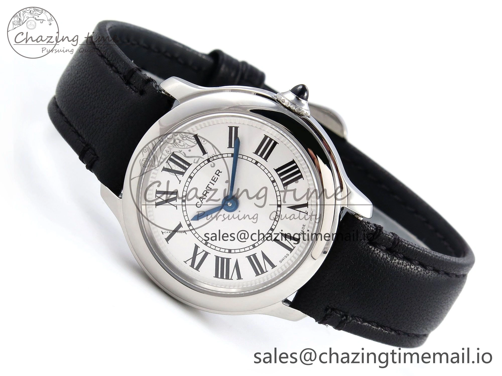 Ronde Must 29mm SS AF 1:1 Best Edition White Dial on Black Leather Strap Ronda Quartz AllSeason 5889