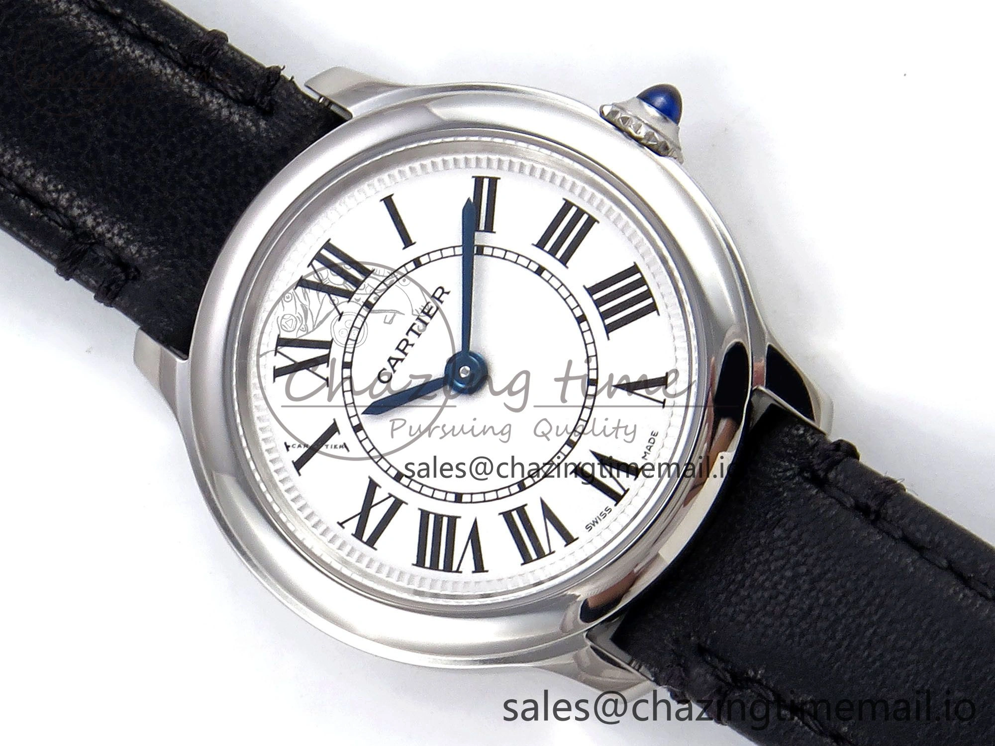 Ronde Must 29mm SS AF 1:1 Best Edition White Dial on Black Leather Strap Ronda Quartz AllSeason 5889