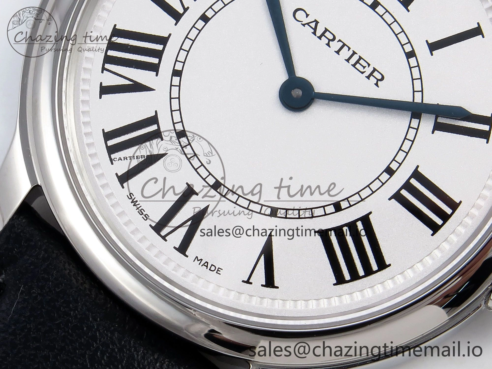 Durable Ronde Must De Cartier 36mm DRF 1:1 Best Edition Sandblasted Silver-Plated White Dial on Black Leather Strap Ronda Quartz 5868