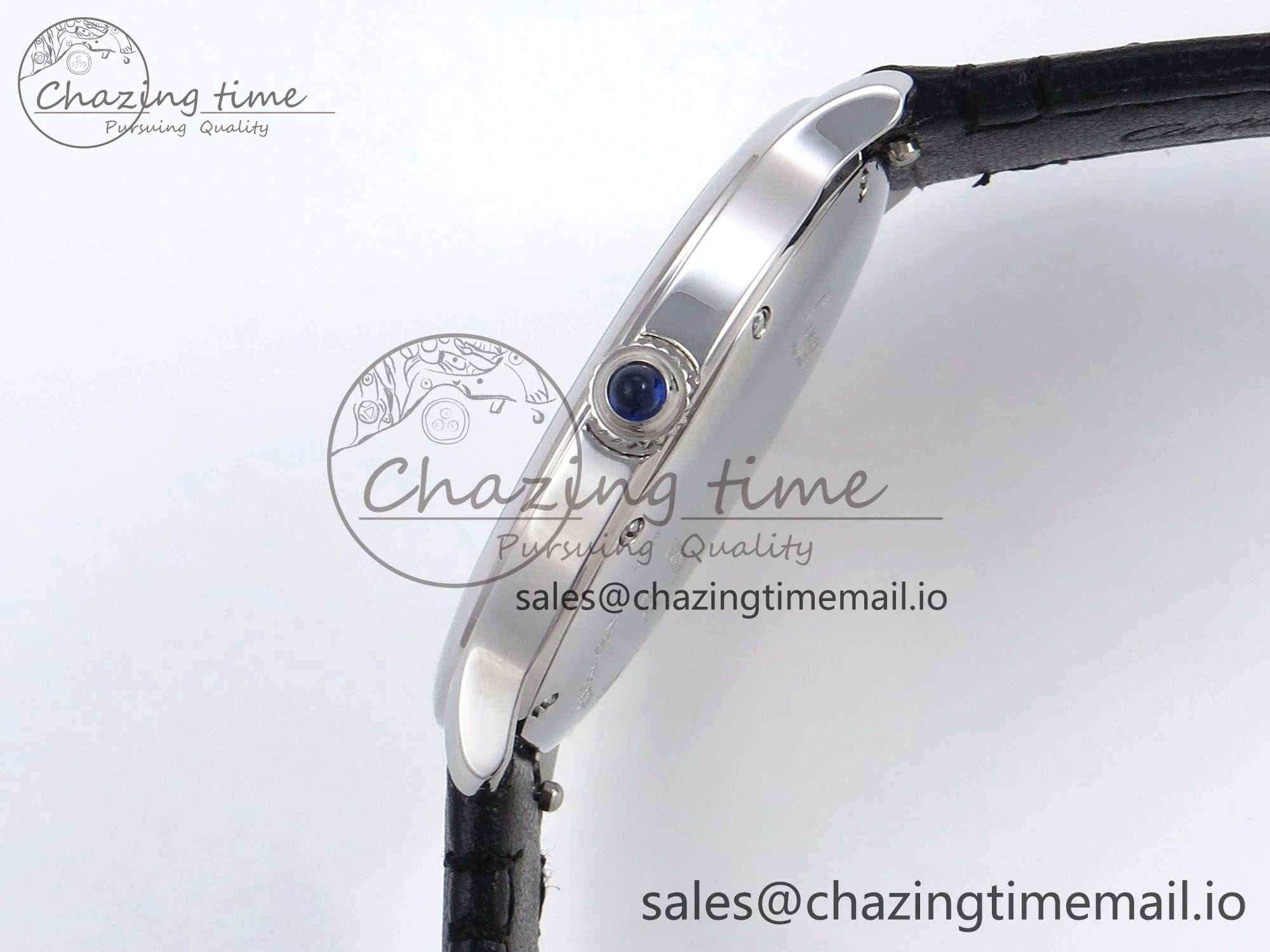 Durable Ronde Must De Cartier 36mm DRF 1:1 Best Edition Sandblasted Silver-Plated White Dial on Black Leather Strap Ronda Quartz 5868